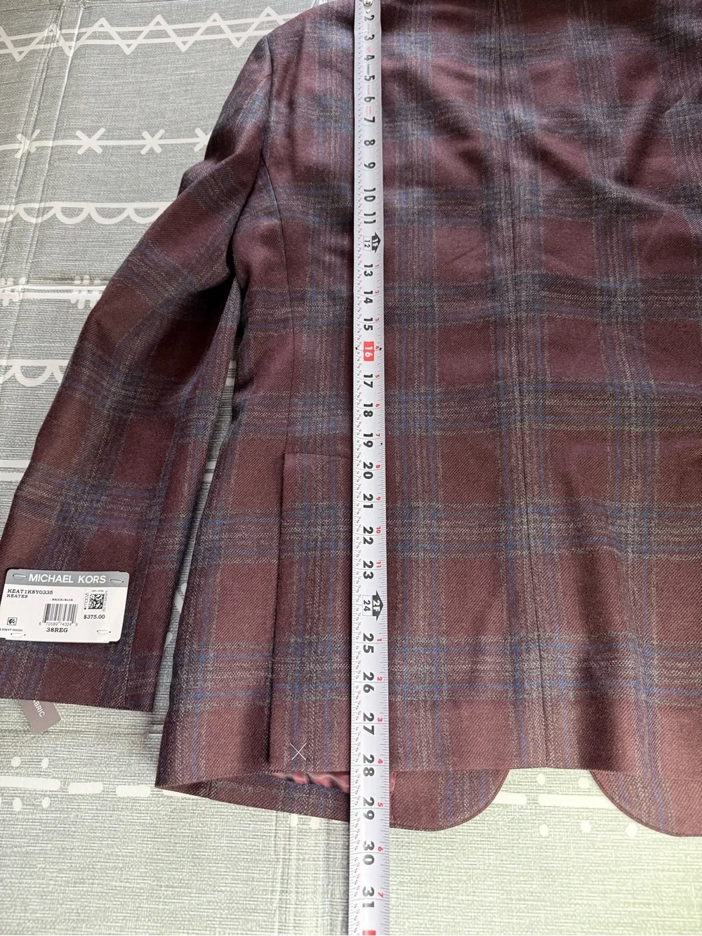 Michael Kors Men's Classic Fit Plaid Sport Coat in Brick/Blue